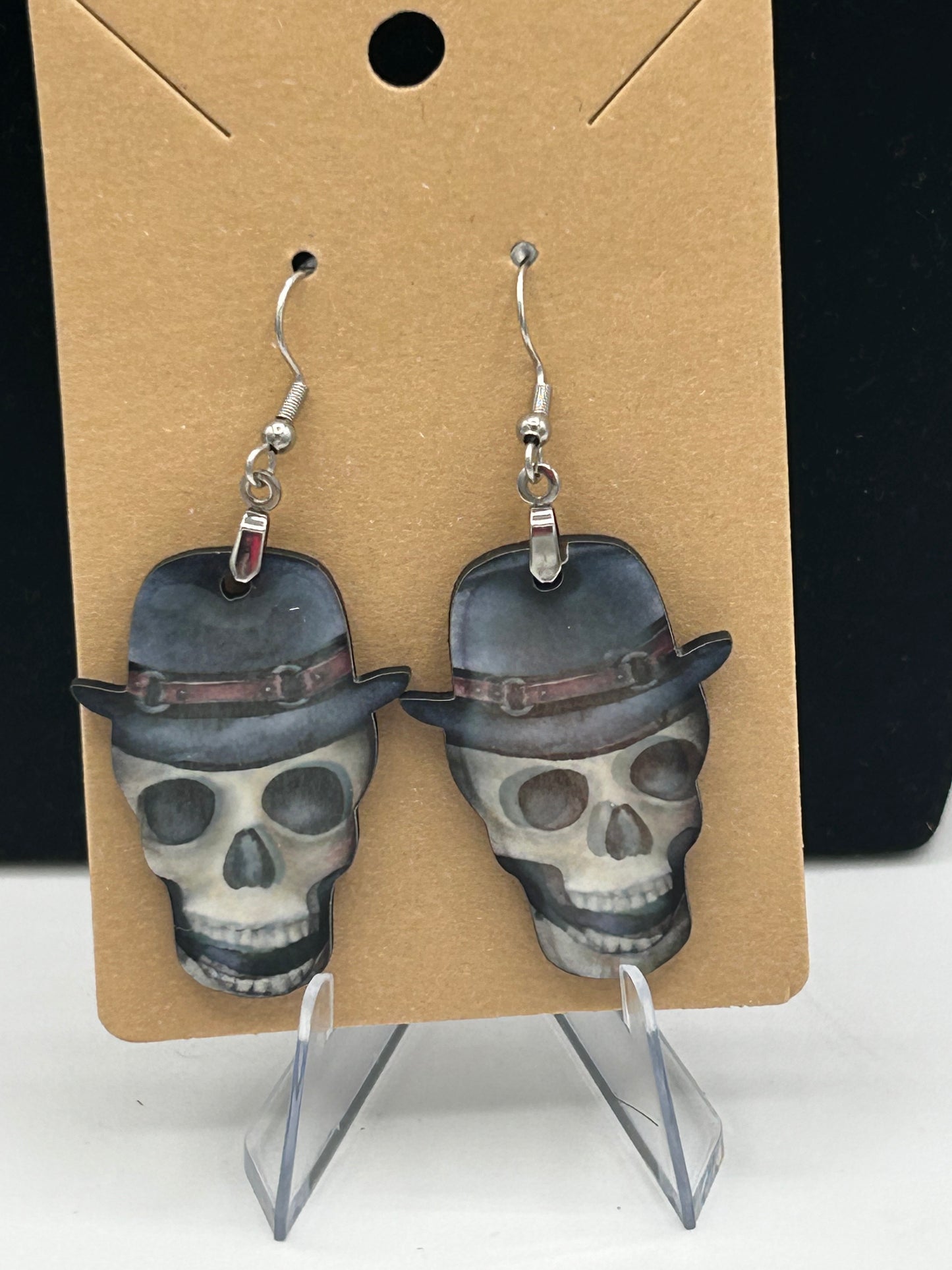 Skull with Hat Shaped Sublimated Earrings 1.5 inch