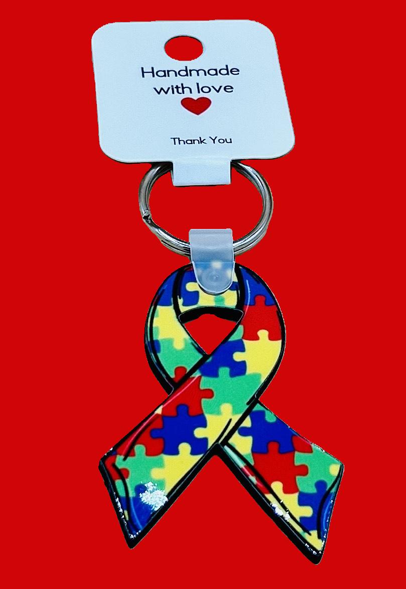 Ribbon Shaped Autism Awareness Sublimated Keychain