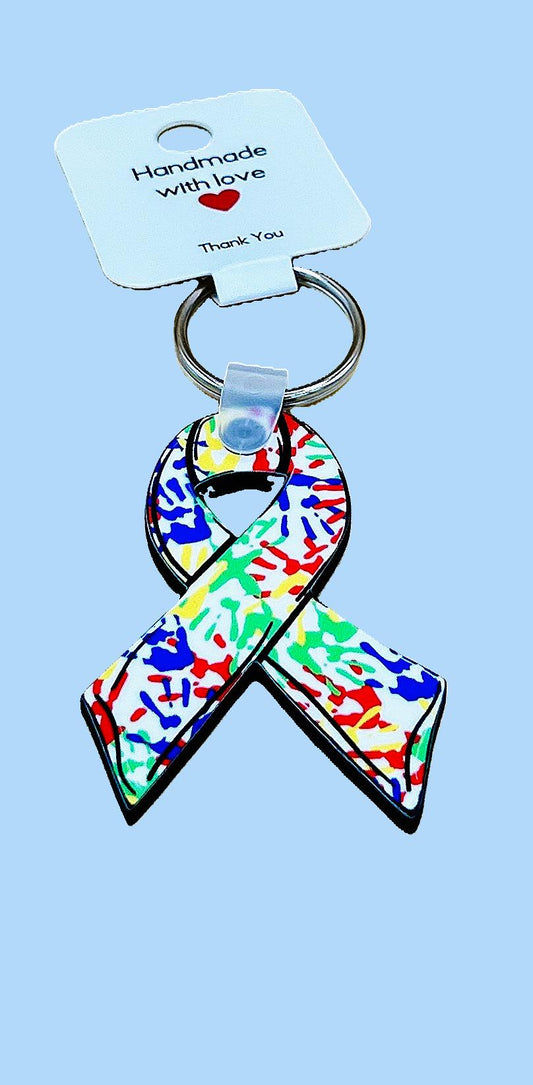 Ribbon Shaped Autism Awareness Sublimated Keychain