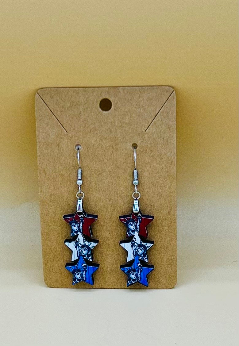 Stacked Star Shaped Sublimated Earrings 1.5 inch