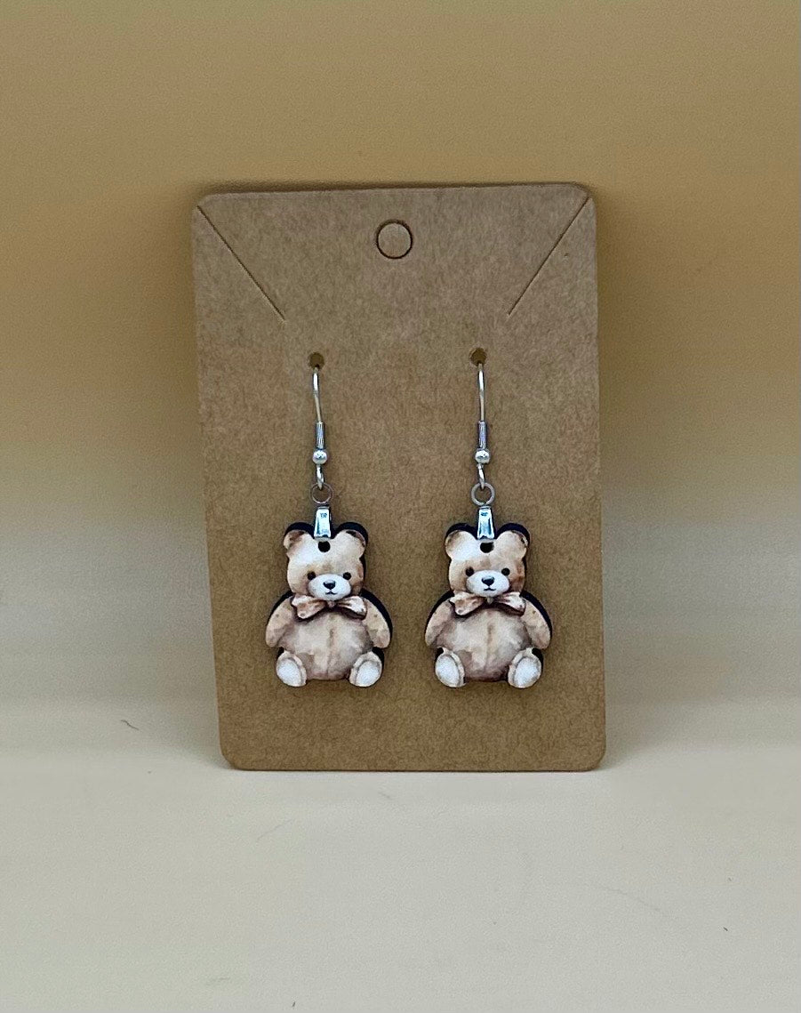 Teddy Bear Shaped Sublimated Earring 1 inch