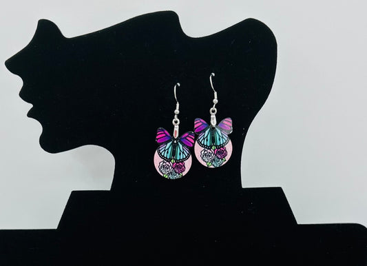 Butterfly Bulb with Flowers Shaped Sublimated Earrings