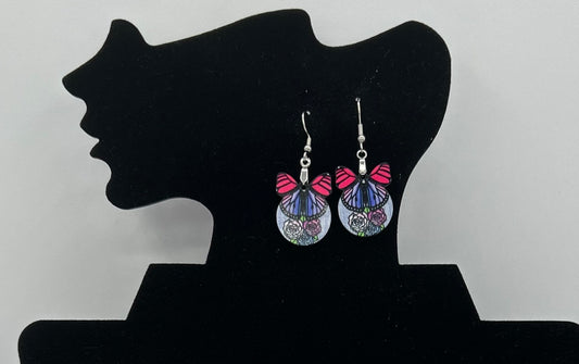 Butterfly Bulb with Flowers Shaped Sublimated Earrings
