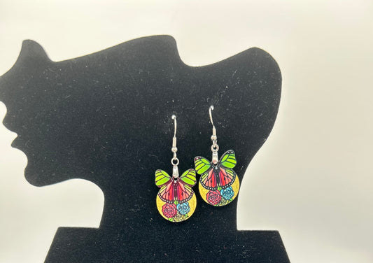 Butterfly Bulb with Flowers Shaped Sublimated Earrings