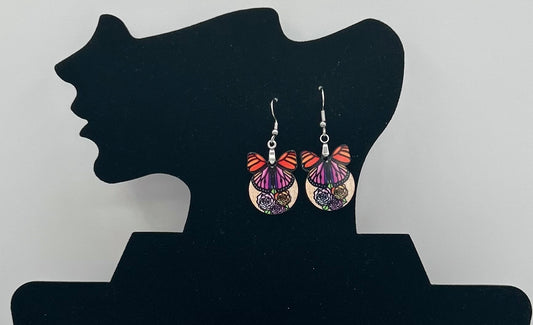 Butterfly Bulb with Flowers Shaped Sublimated Earrings