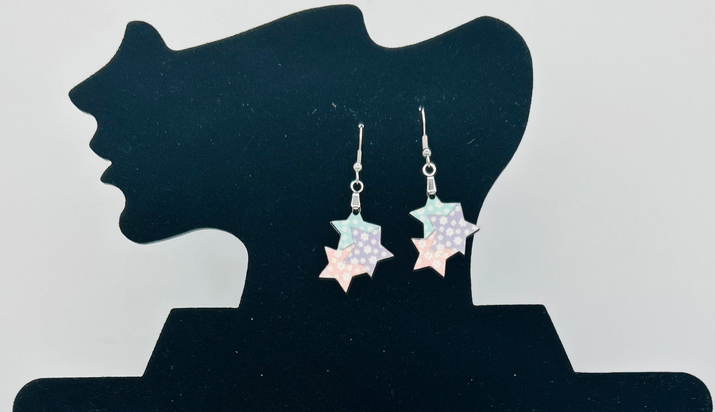 Triple StarShaped Sublimated Earrings 1 inch