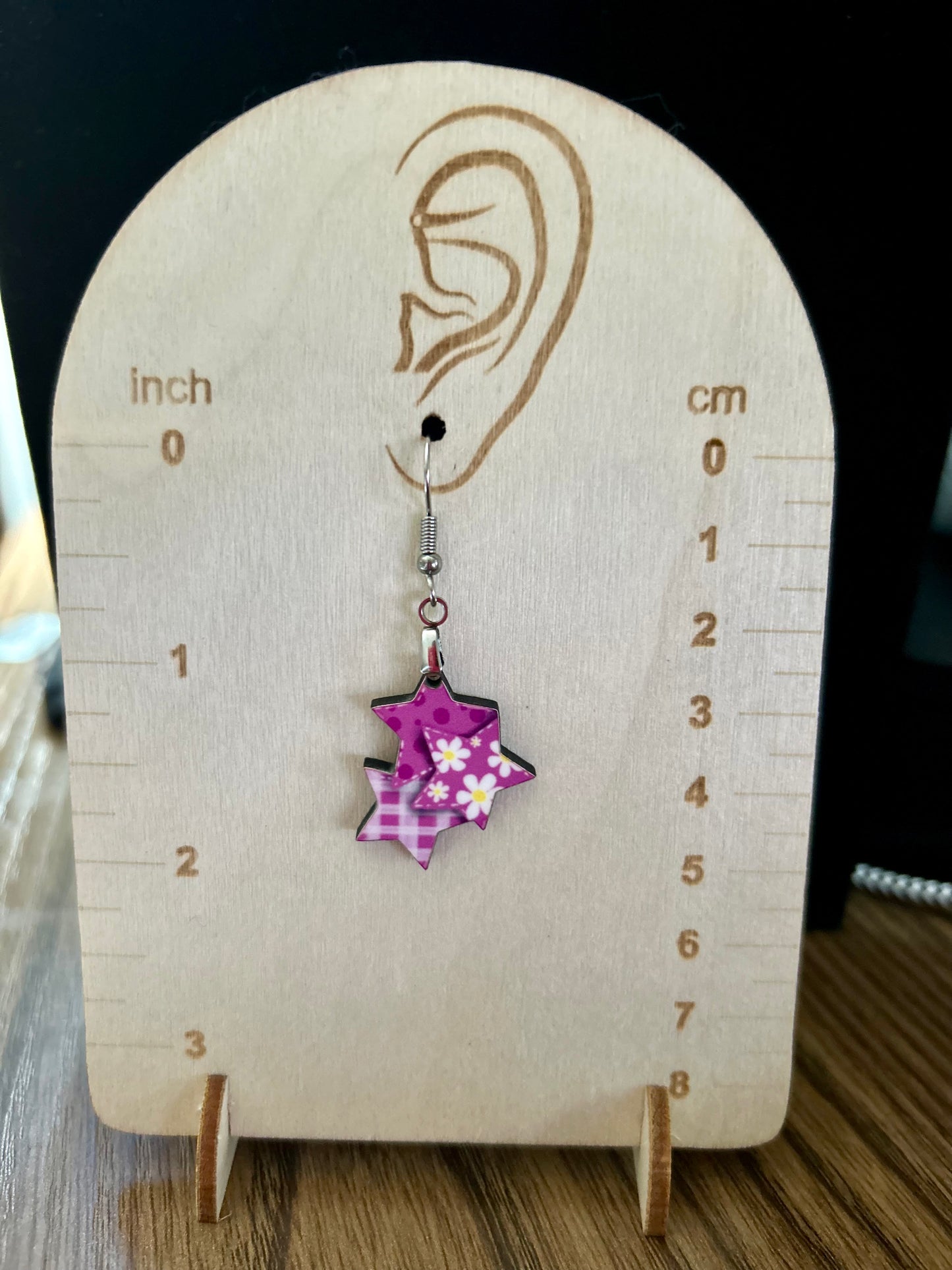 Triple Star Shaped Sublimated Earrings 1 in.