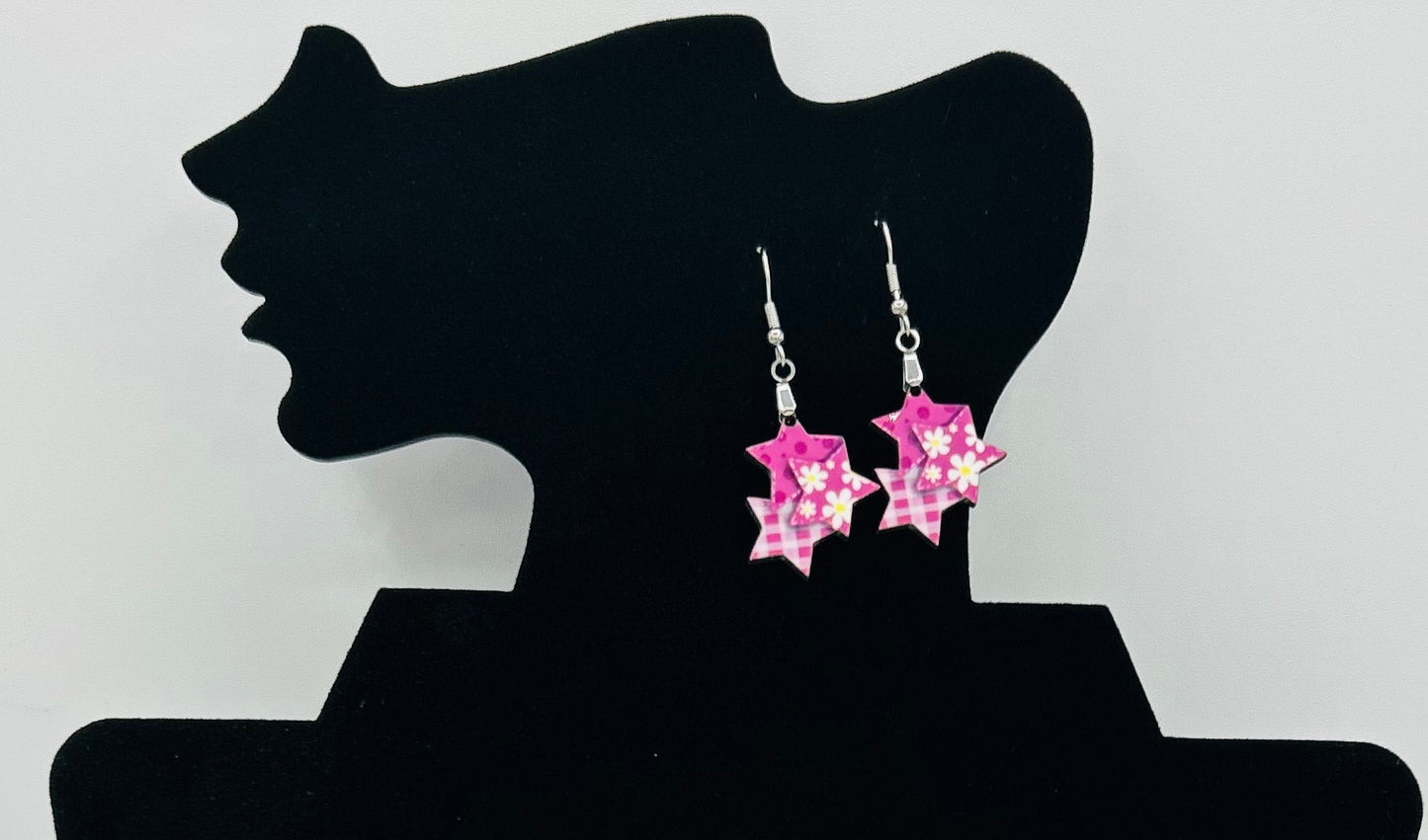 Triple Star Shaped Sublimated Earrings 1 in.
