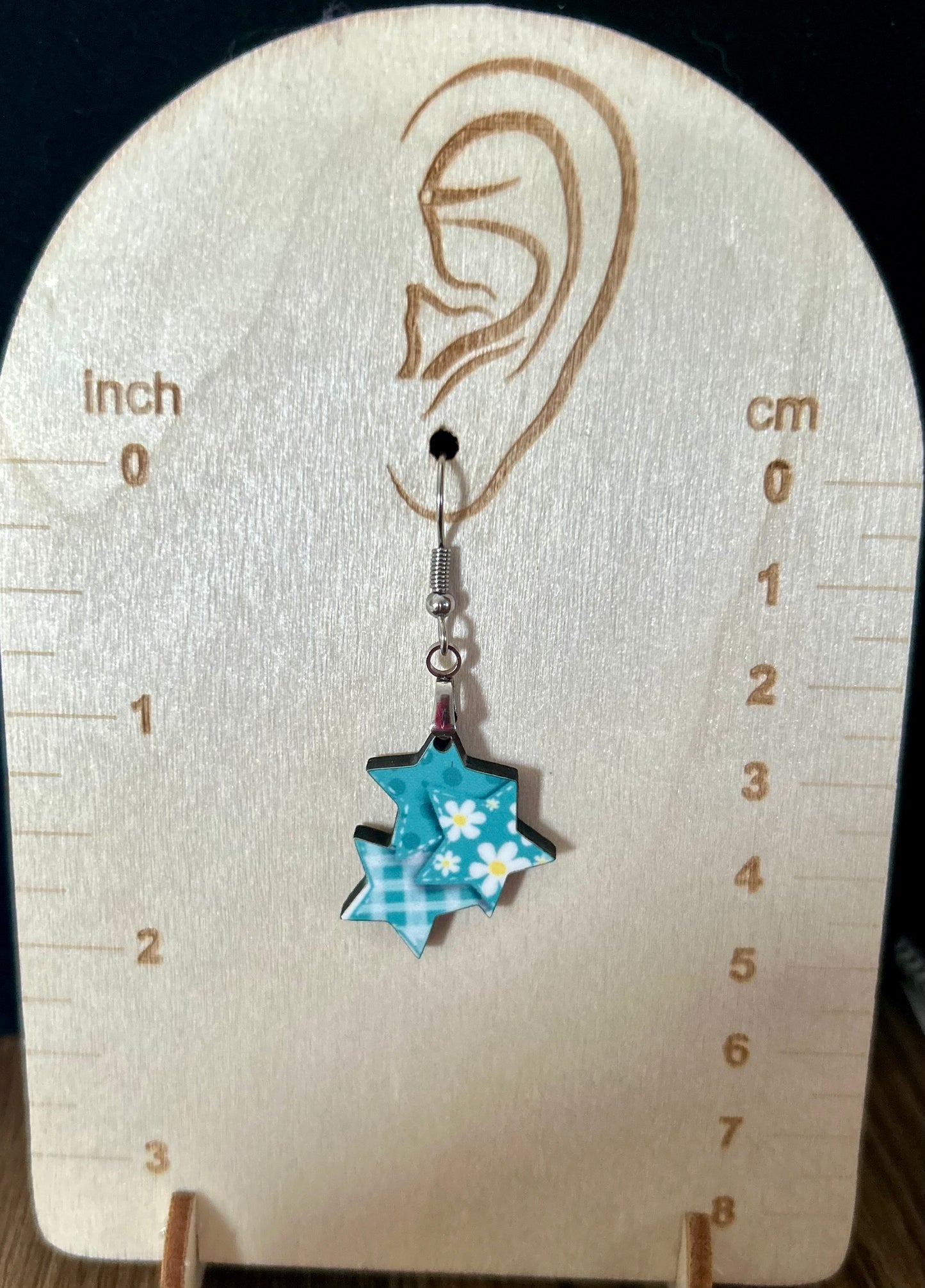 Triple Star Shaped Sublimated Earrings 1 in.