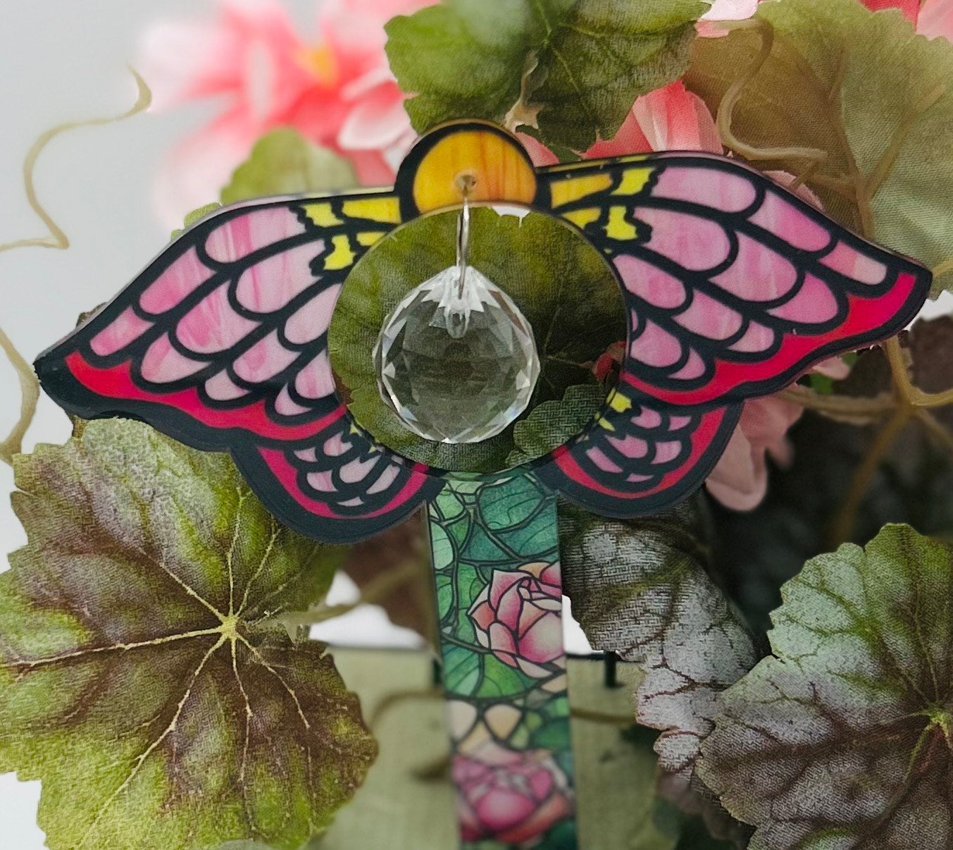 Acrylic Shaped Sublimated Garden Stake with hole and  crystal charm