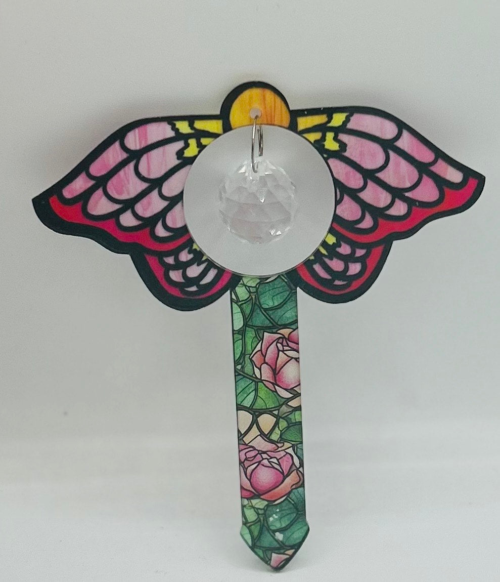 Acrylic Shaped Sublimated Garden Stake with hole and  crystal charm