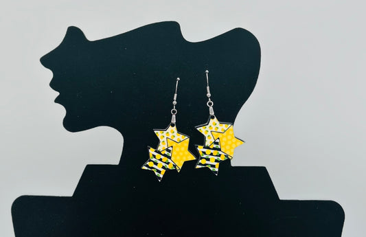 Triple Star Shaped Sublimated Earrings 1.5 in.