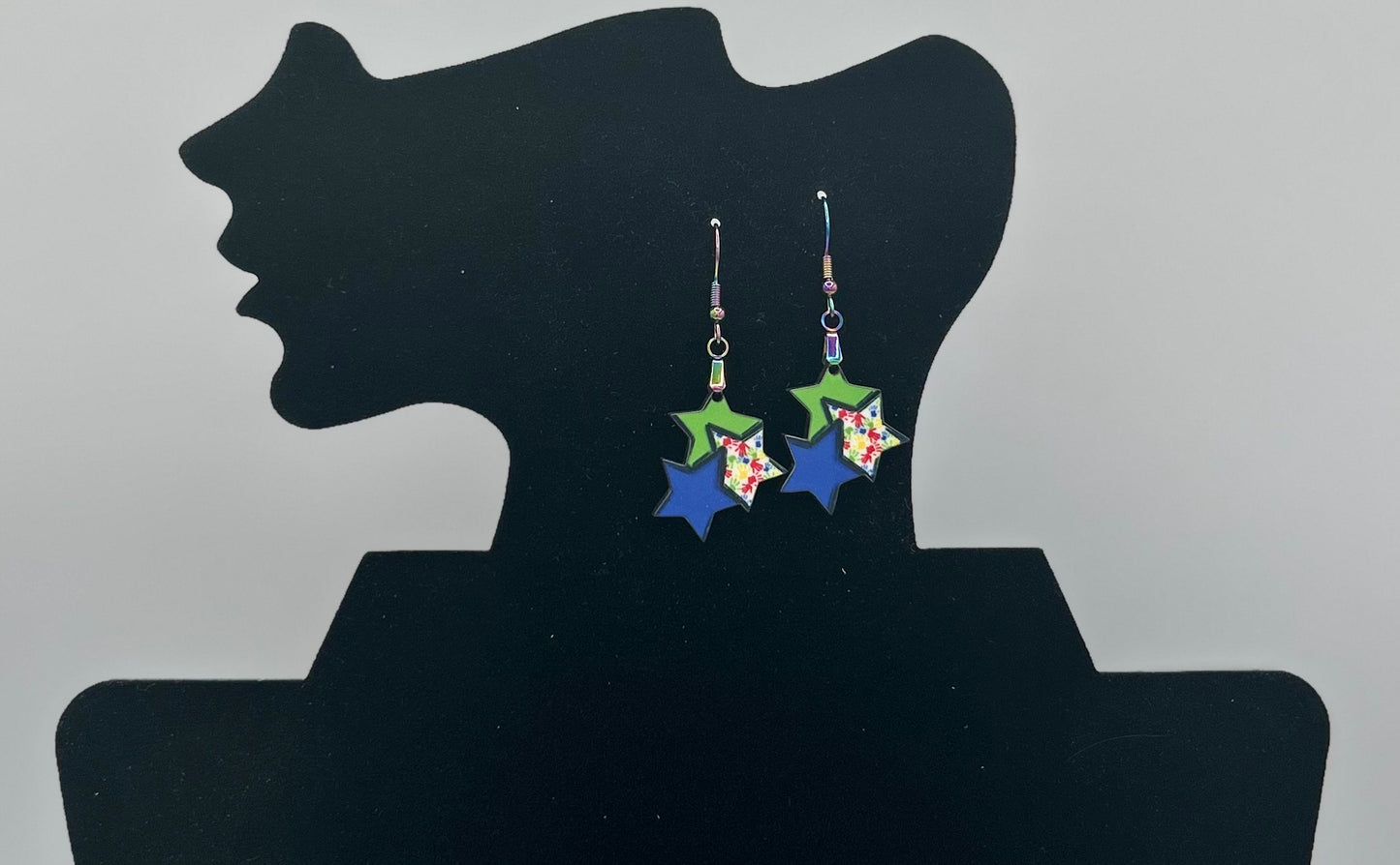 Triple Star Shaped Sublimated Earrings 1 in.