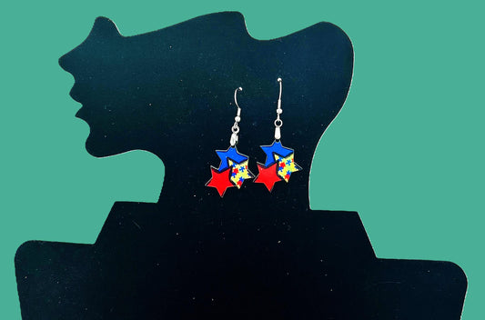 Triple Star Shaped Sublimated Earrings 1 in.