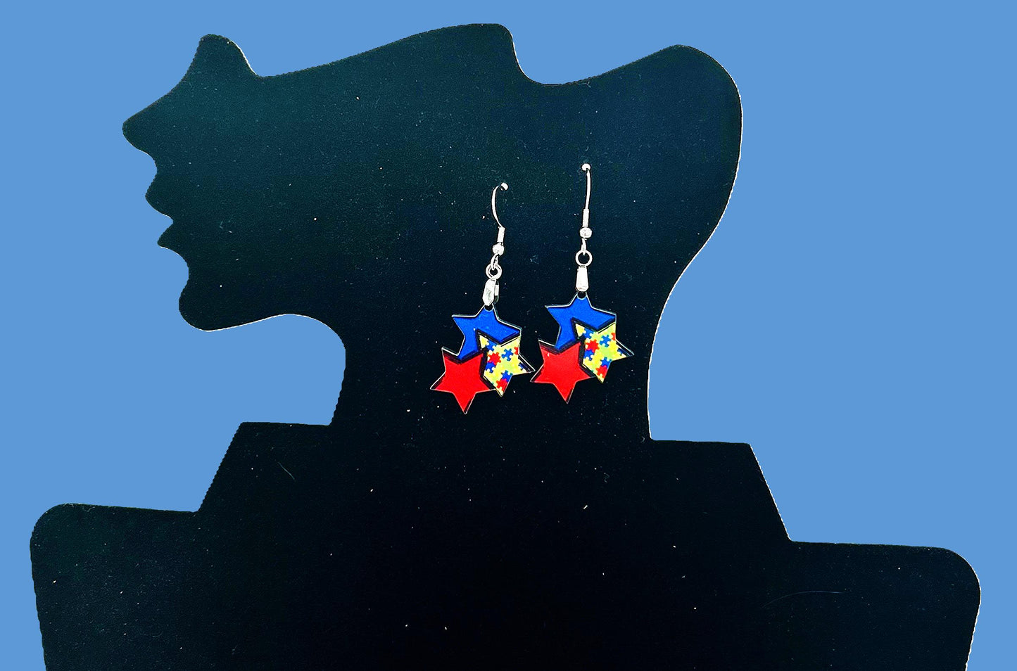 Triple Star Shaped Sublimated Earrings 1 in.