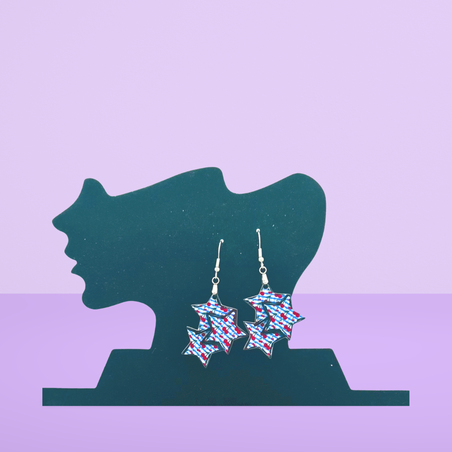 Triple Star Shaped Sublimated Earrings 1.5 in.