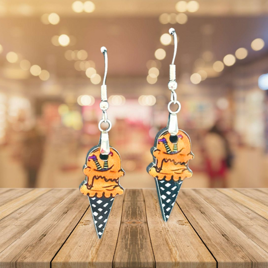 Ice Cream Cone Shaped Sublimated Earrings 1 inch