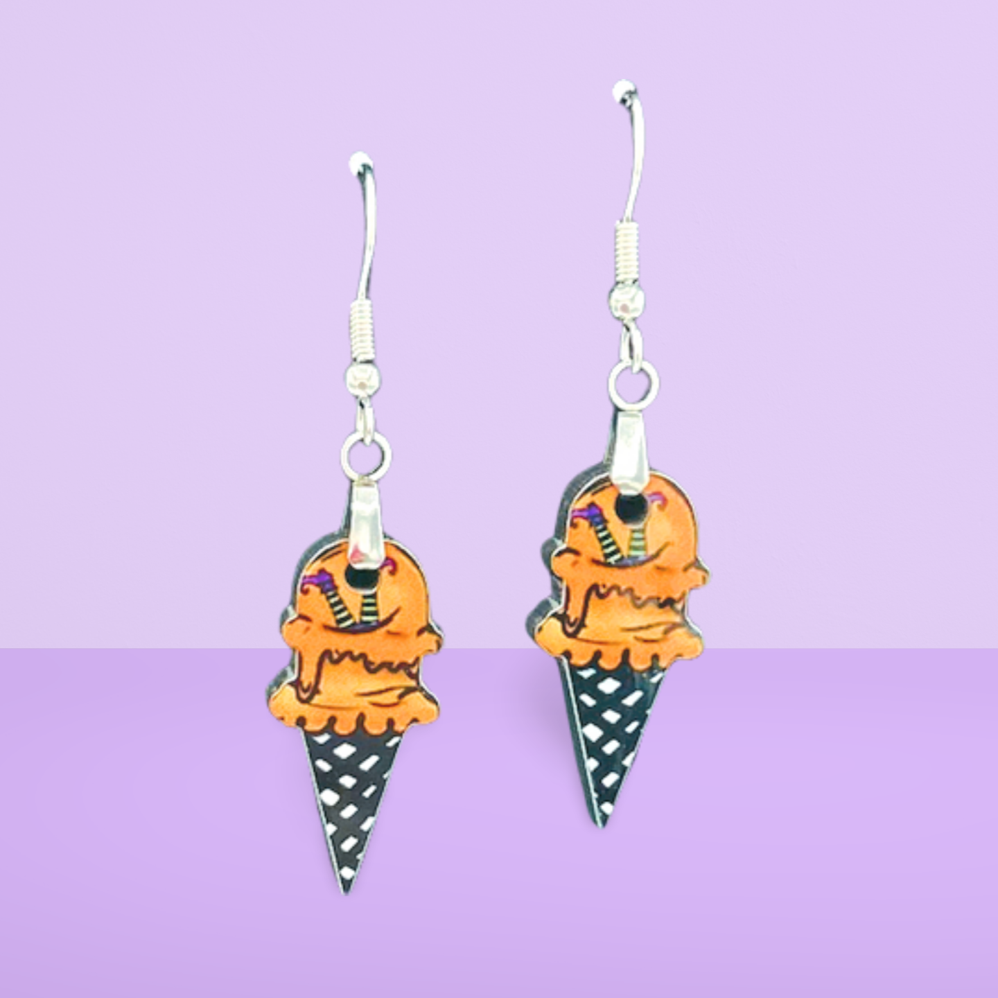 Ice Cream Cone Shaped Sublimated Earrings 1 inch