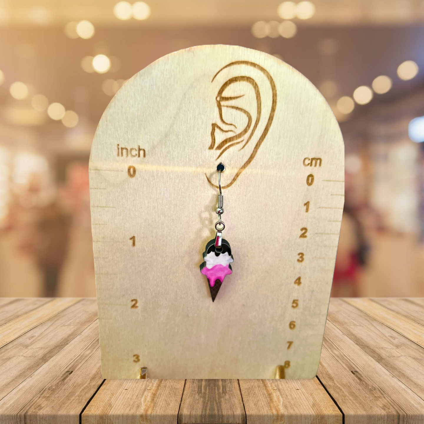 Ice Cream Cone Shaped Sublimated Earrings 1 inch