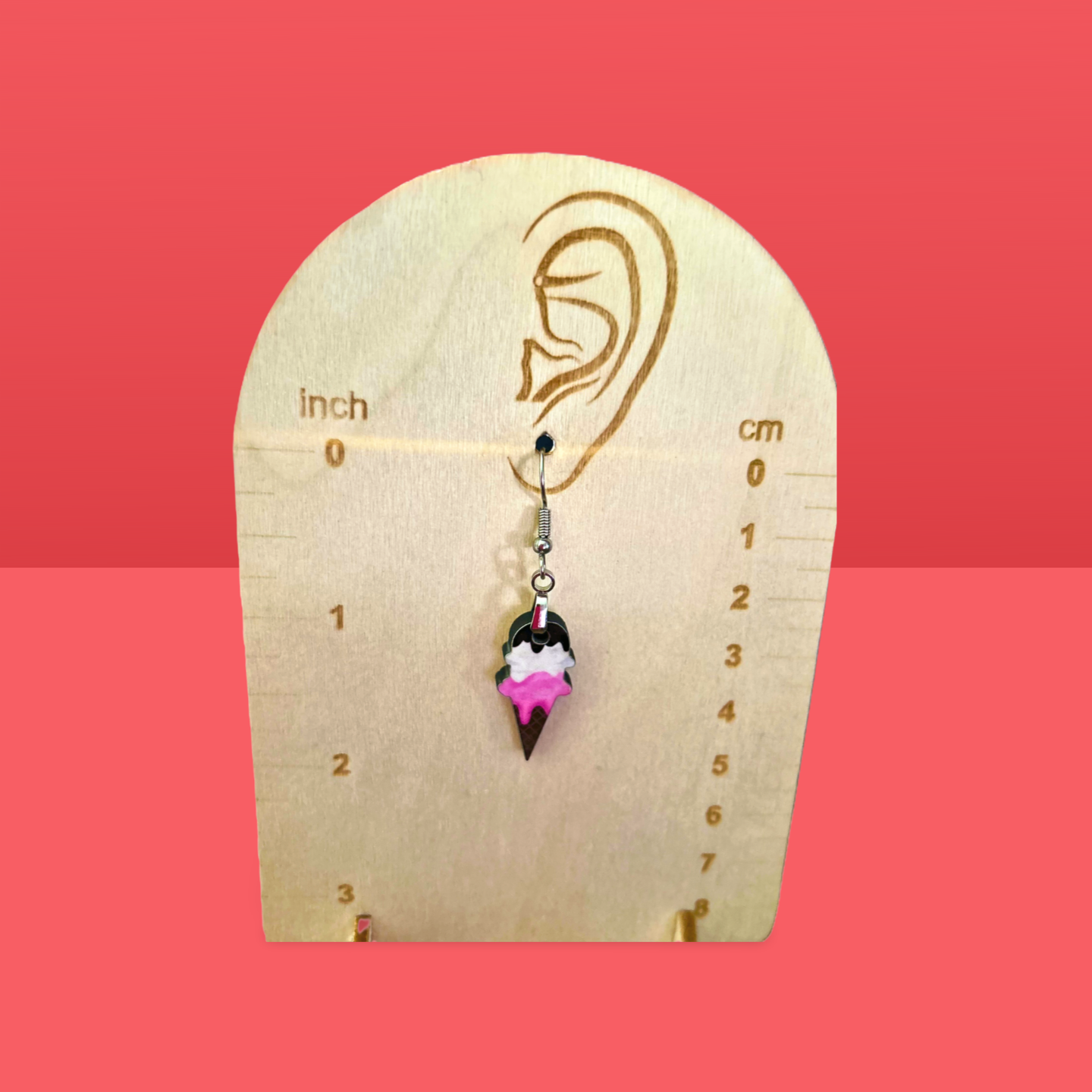 Ice Cream Cone Shaped Sublimated Earrings 1 inch