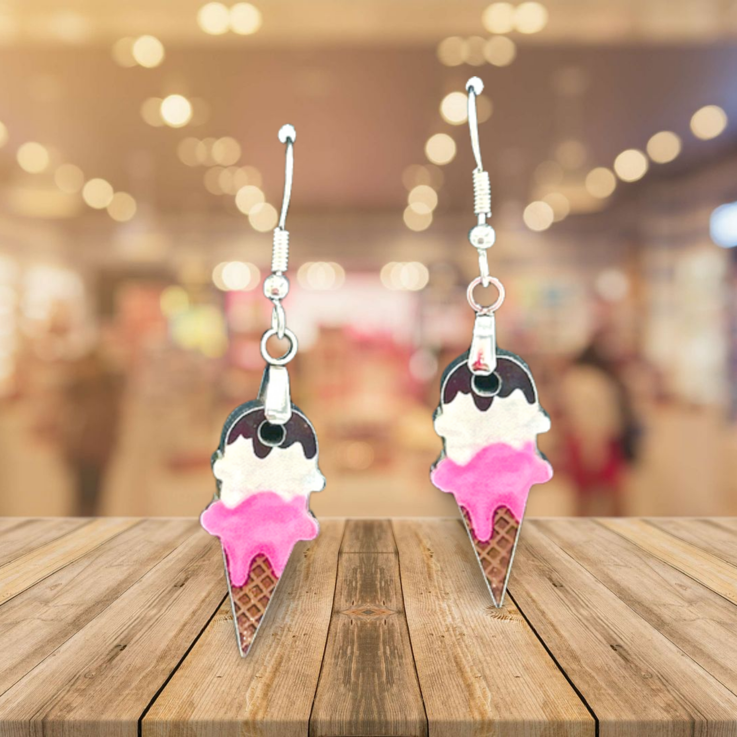 Ice Cream Cone Shaped Sublimated Earrings 1 inch