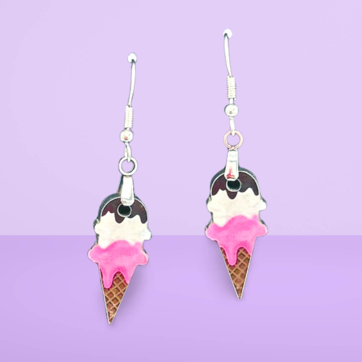 Ice Cream Cone Shaped Sublimated Earrings 1 inch