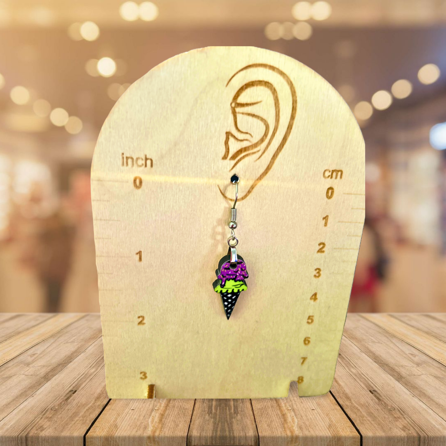 Ice Cream Cone Shaped Sublimated Earrings 1 inch