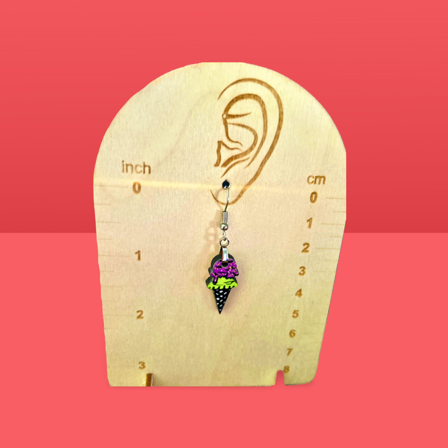 Ice Cream Cone Shaped Sublimated Earrings 1 inch