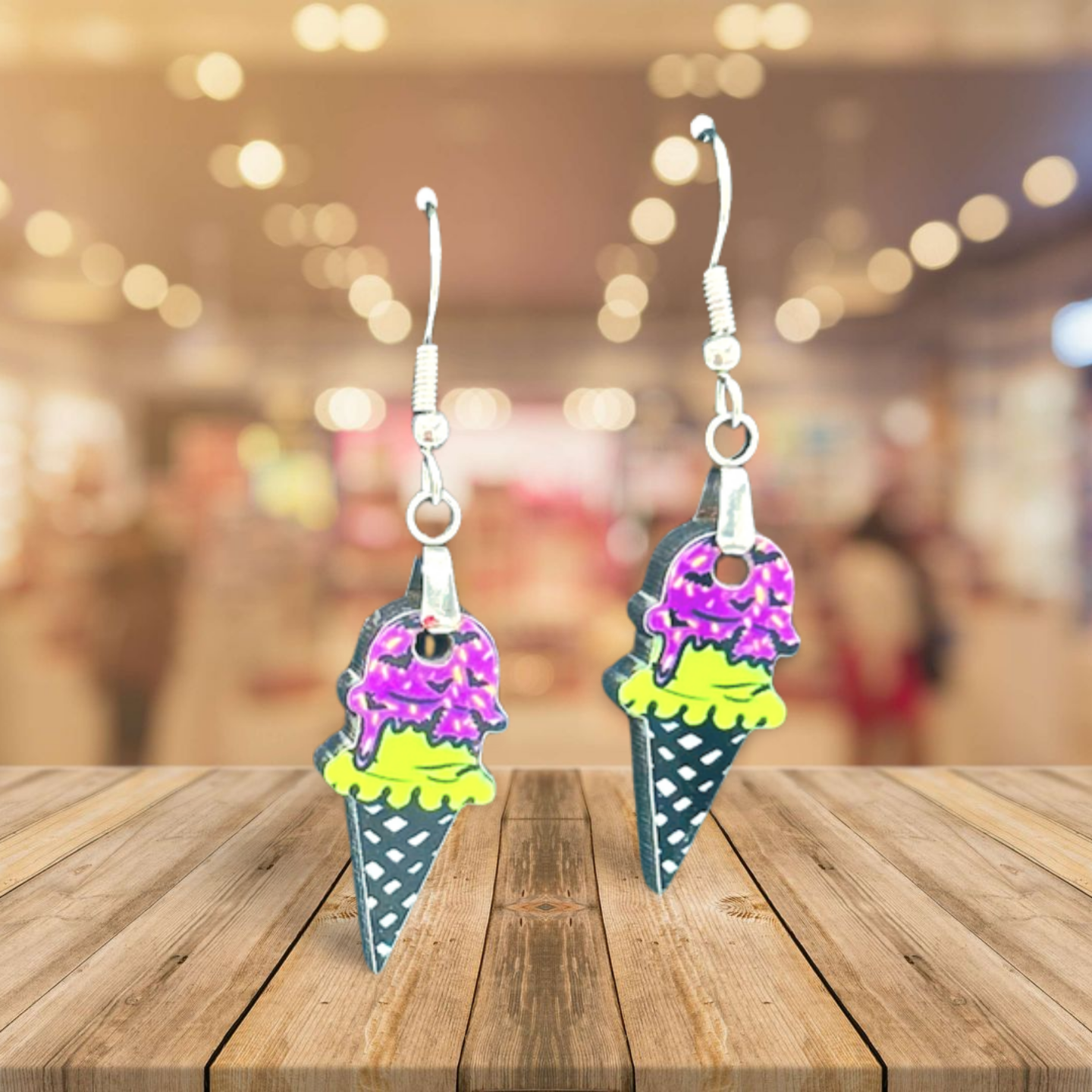 Ice Cream Cone Shaped Sublimated Earrings 1 inch