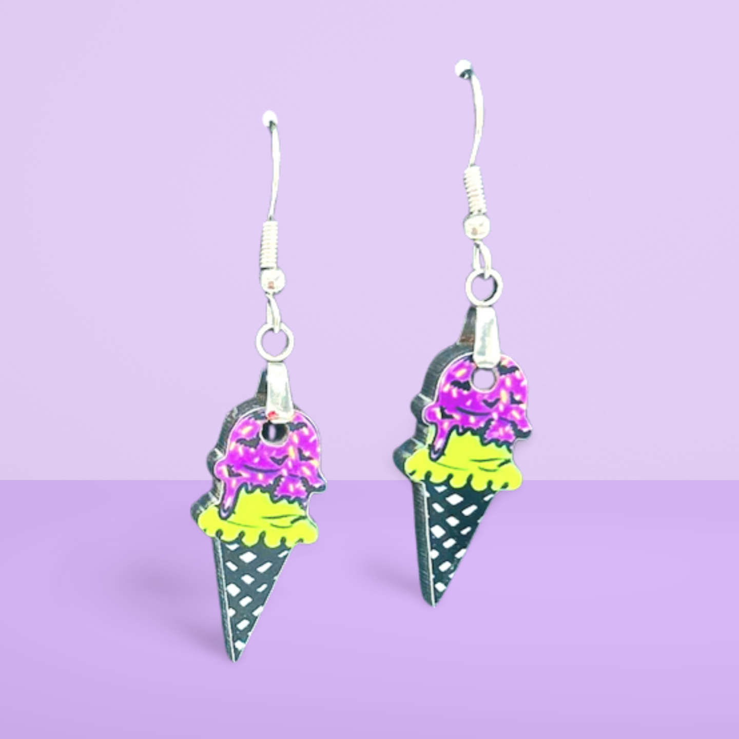 Ice Cream Cone Shaped Sublimated Earrings 1 inch