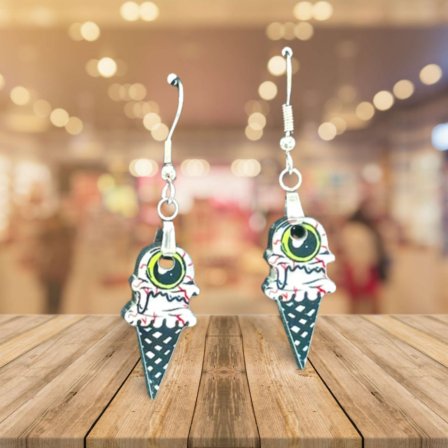 Ice Cream Cone Shaped Sublimated Earrings 1 inch