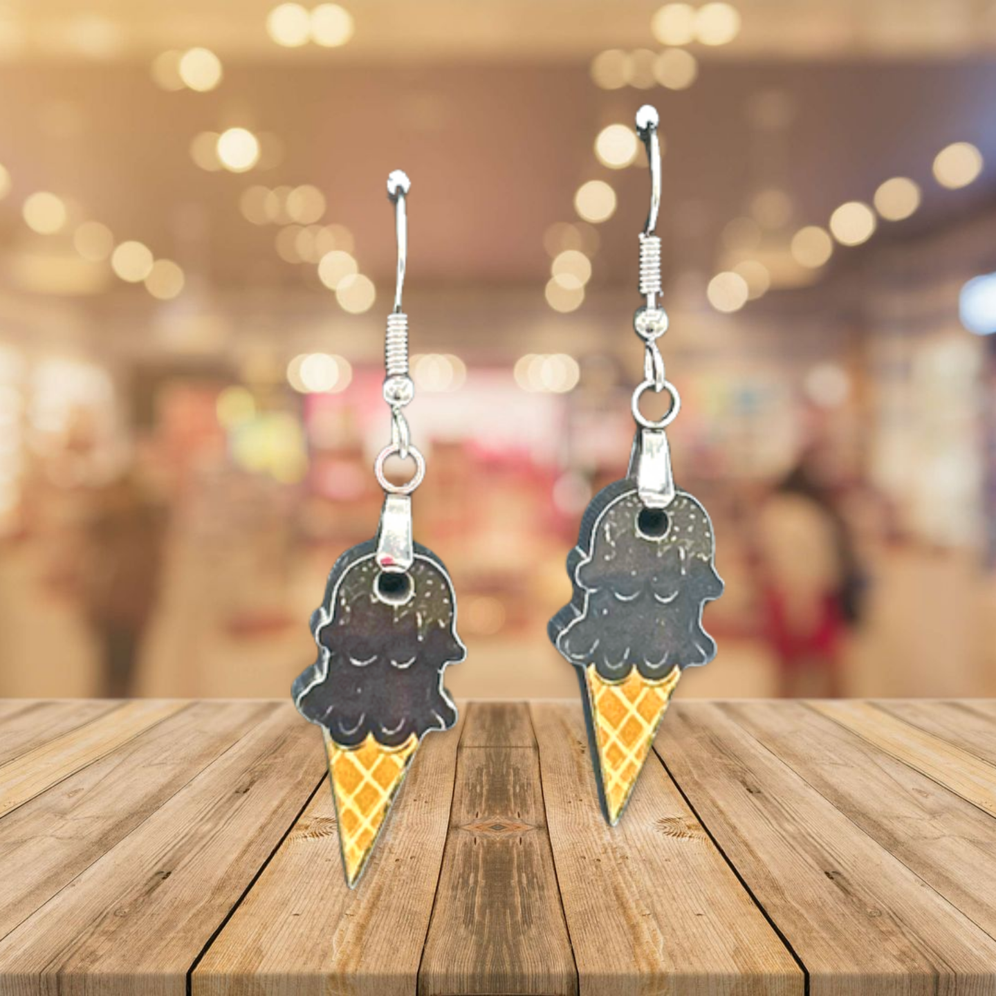 Ice Cream Cone Shaped Sublimated Earrings 1 inch