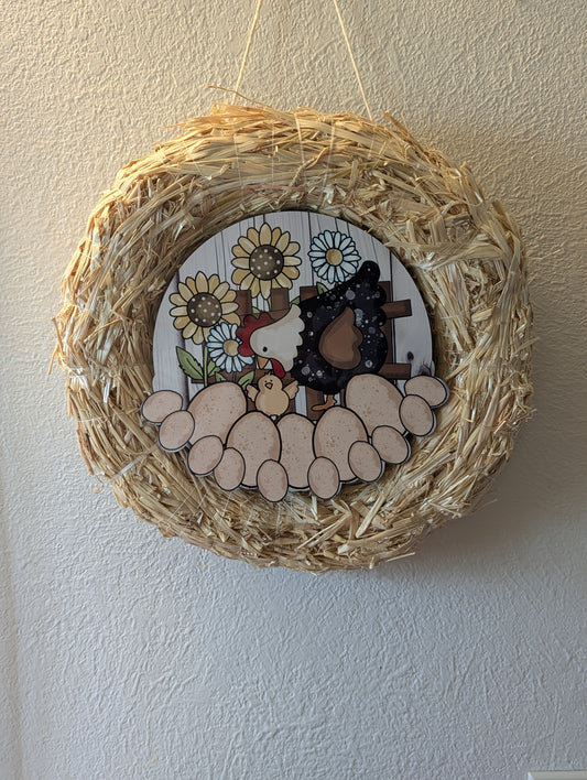 Farm Themed Shaped Sublimated 12 inch Straw Wreath