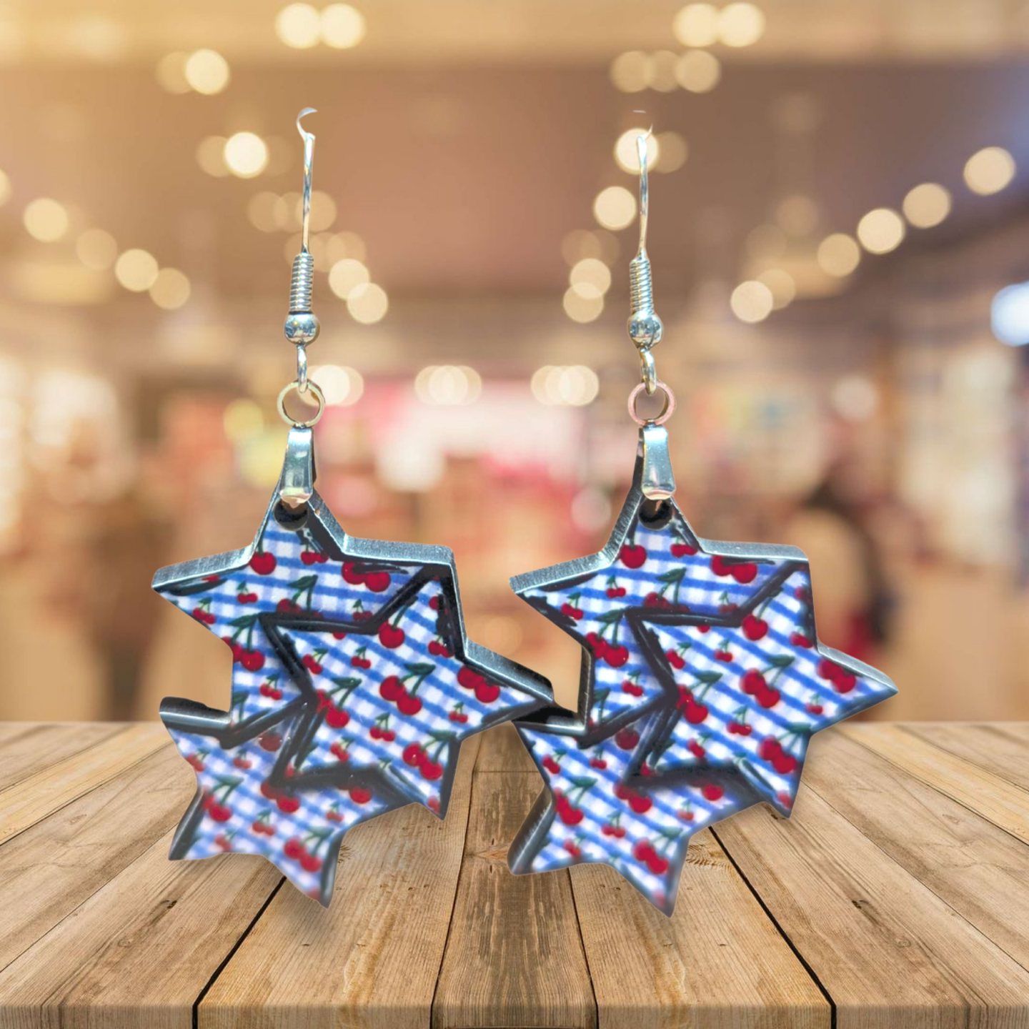 Triple Star Shaped Sublimated Earrings 1.5 in.