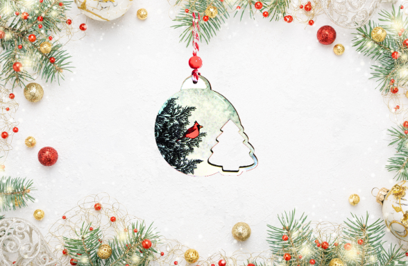 Round Bulb with Tree Shaped Sublimated Ornament