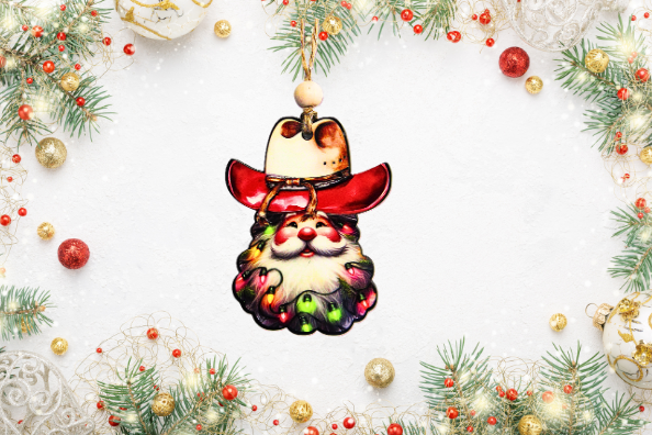 Cowboy Santa Shaped Sublimated Ornament