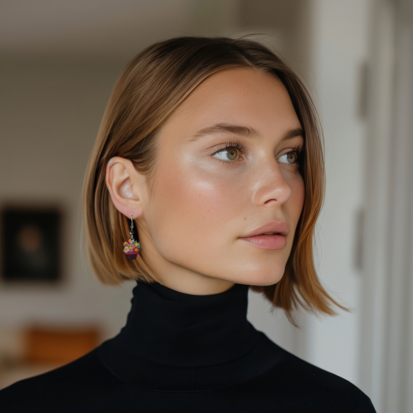 Flower Pot Shaped Design Sublimated Earrings