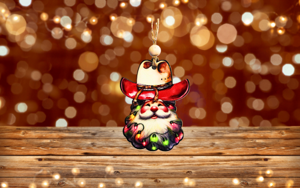 Cowboy Santa Shaped Sublimated Ornament