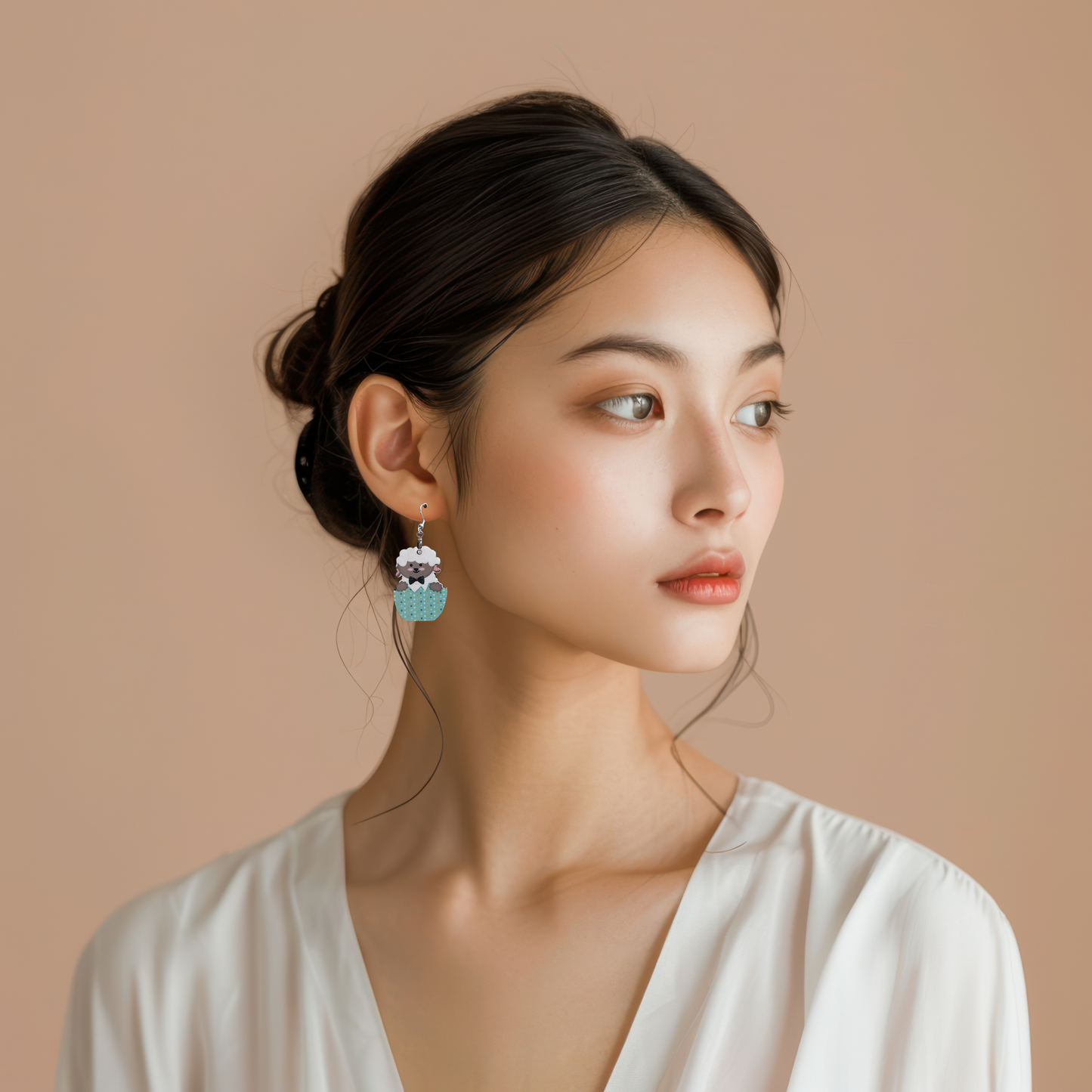 Sheep in an Egg Shaped Sublimated Earrings