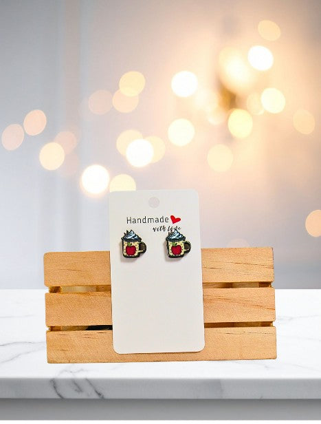Latte Mug Shaped Sublimated Stud Earrings