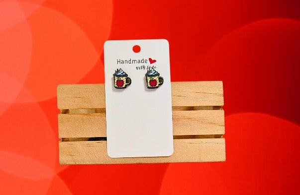 Latte Mug Shaped Sublimated Stud Earrings