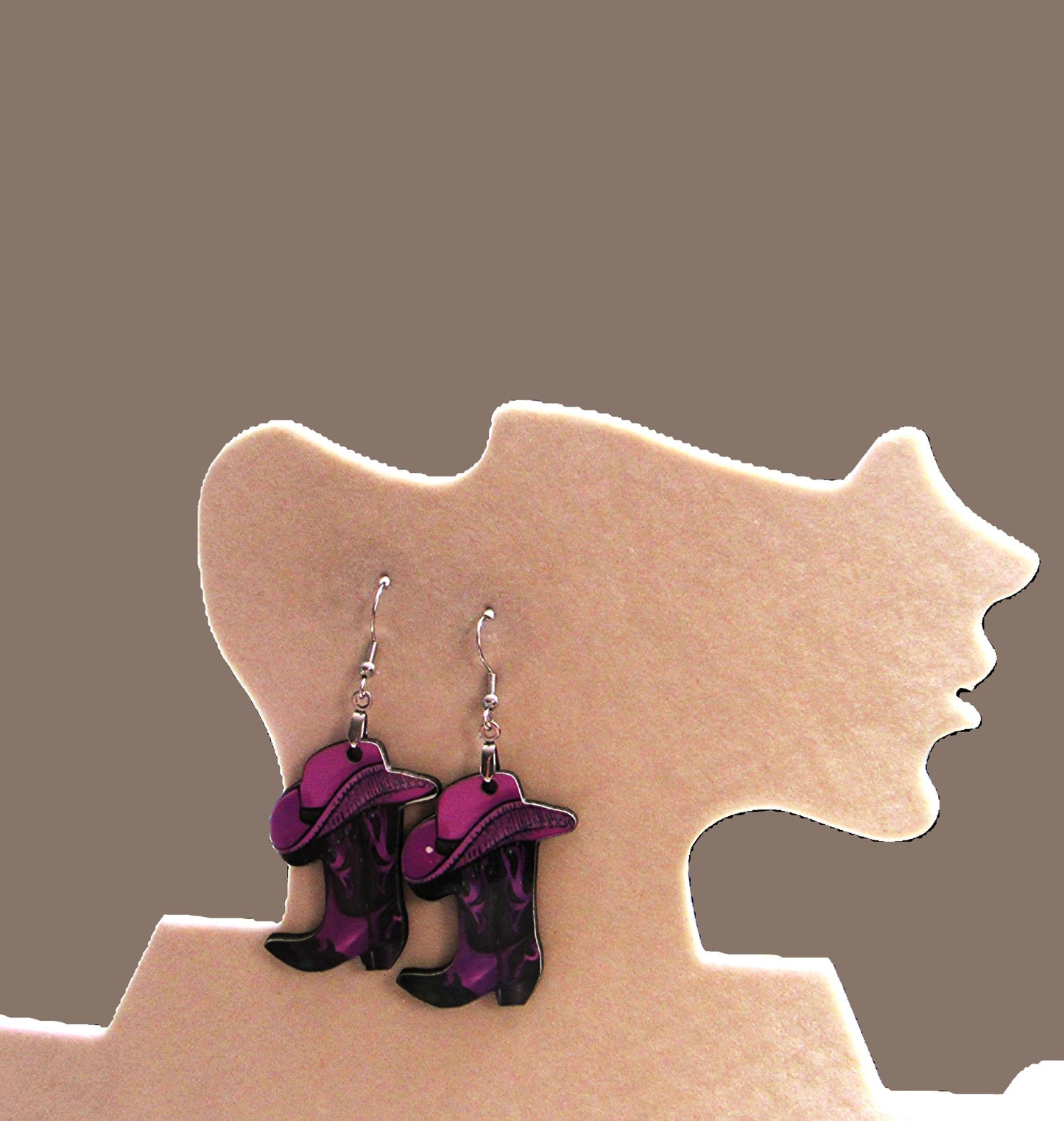 Cowboy Boot with Hat Shaped Sublimated Earrings 1.5 inch