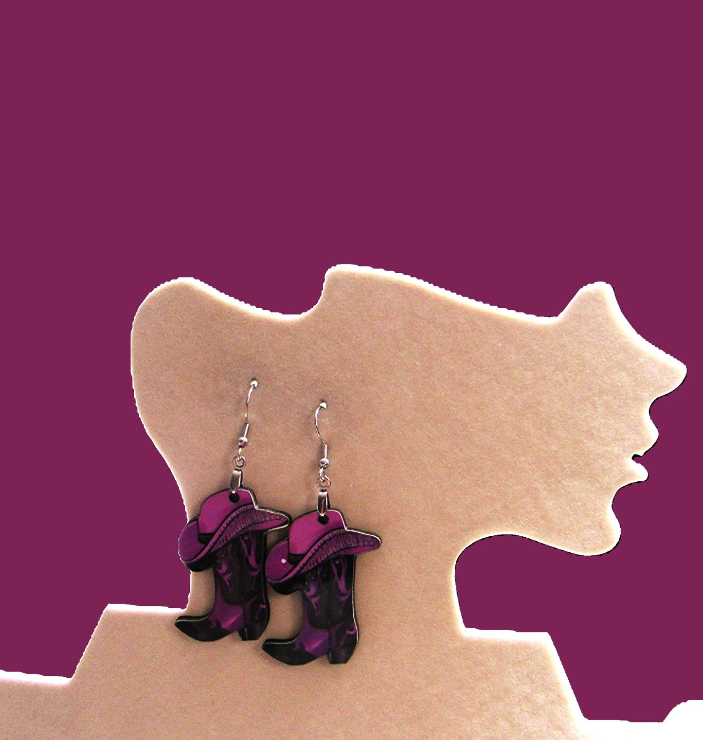 Cowboy Boot with Hat Shaped Sublimated Earrings 1.5 inch