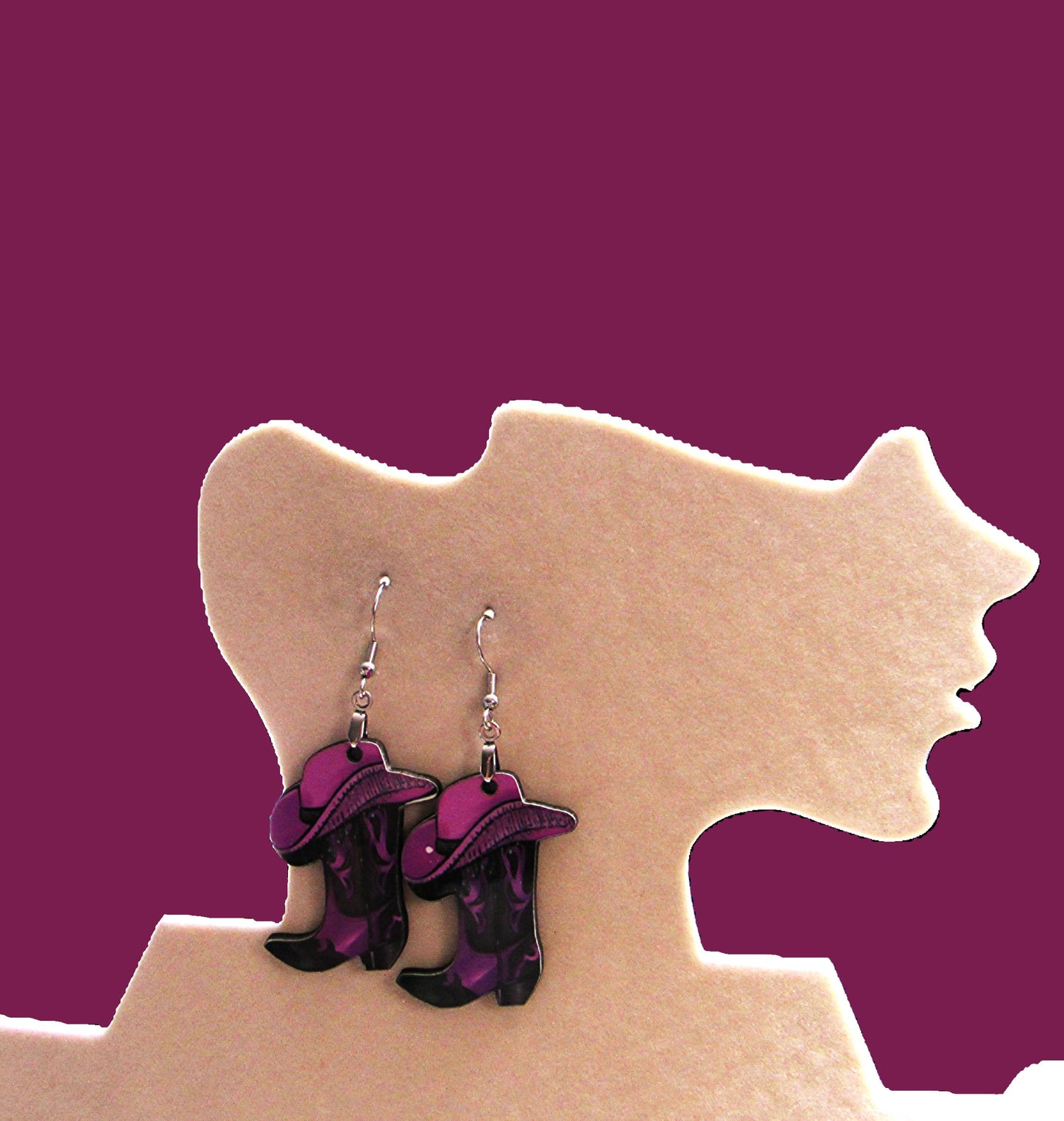 Cowboy Boot with Hat Shaped Sublimated Earrings 1.5 inch