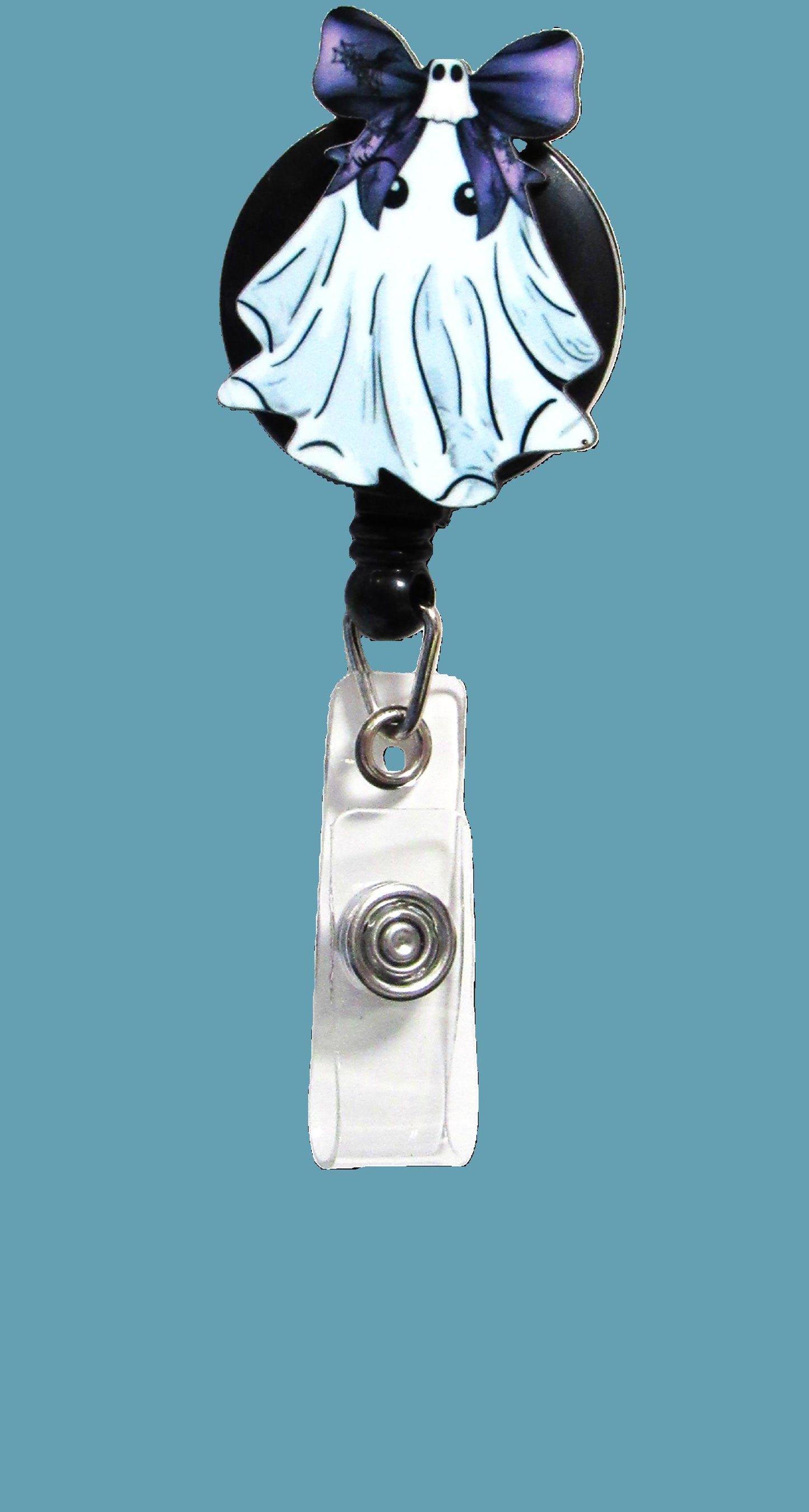 Ghost with Bow Shaped Sublimated Badge Reel