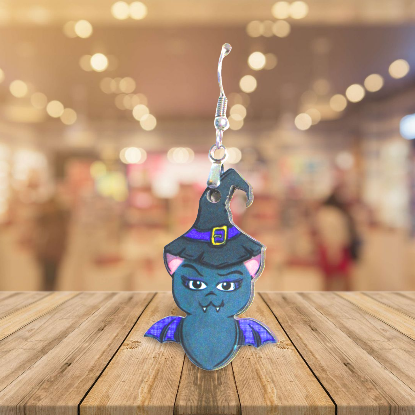 Bat with Witch Hat Shaped Sublimated Earrings 1.5 inch