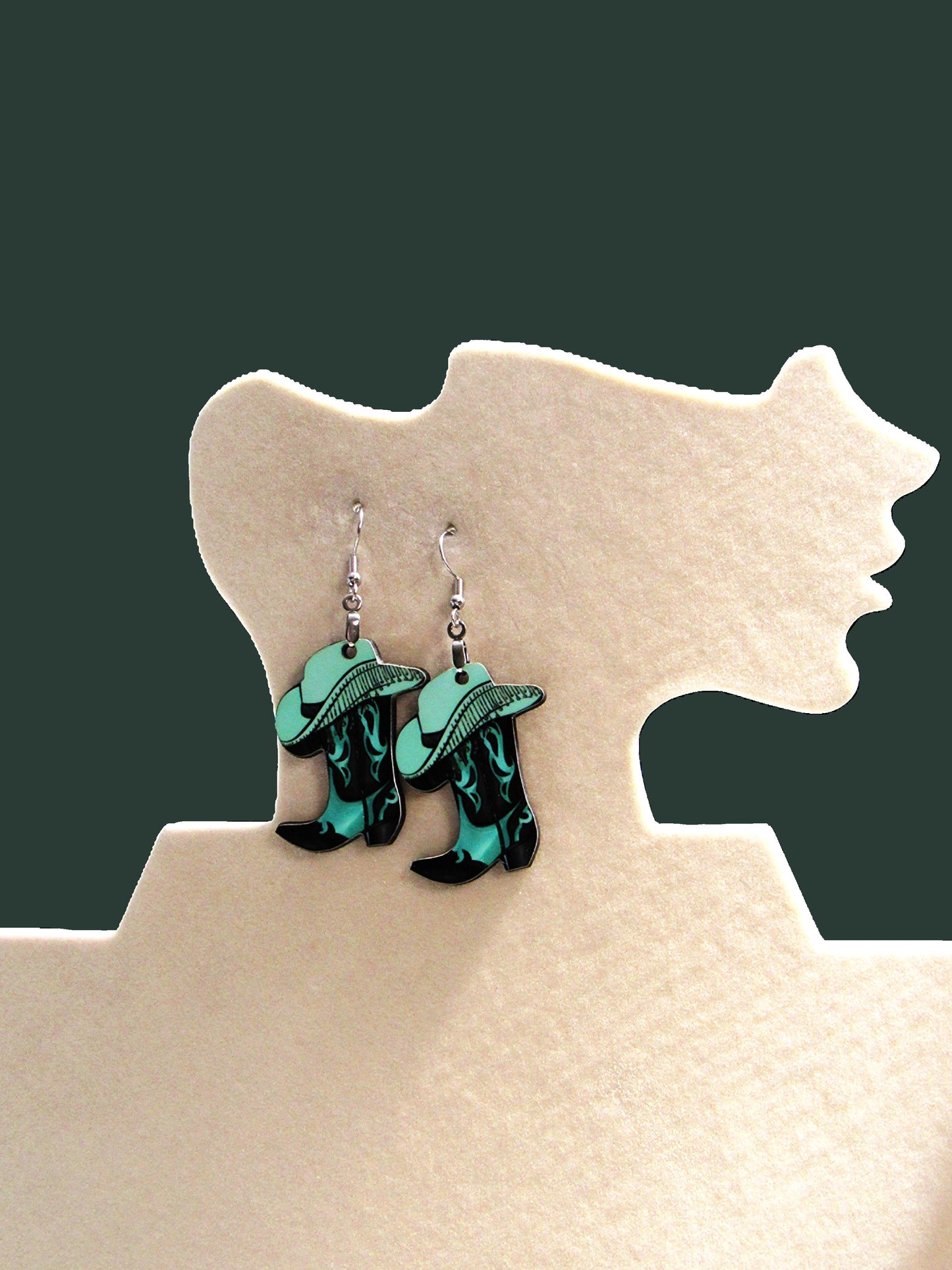 Cowboy Boot with Hat Shaped Sublimated Earrings 1.5 inch