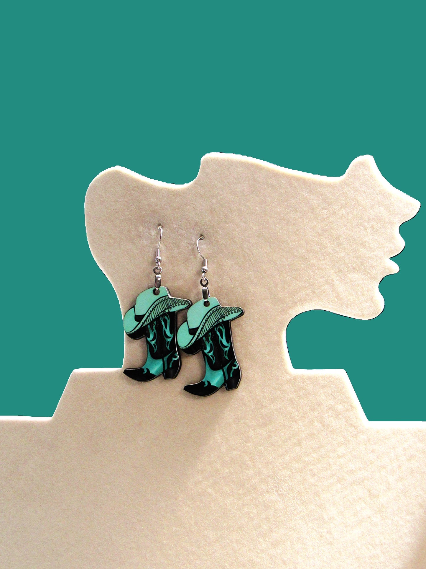 Cowboy Boot with Hat Shaped Sublimated Earrings 1.5 inch