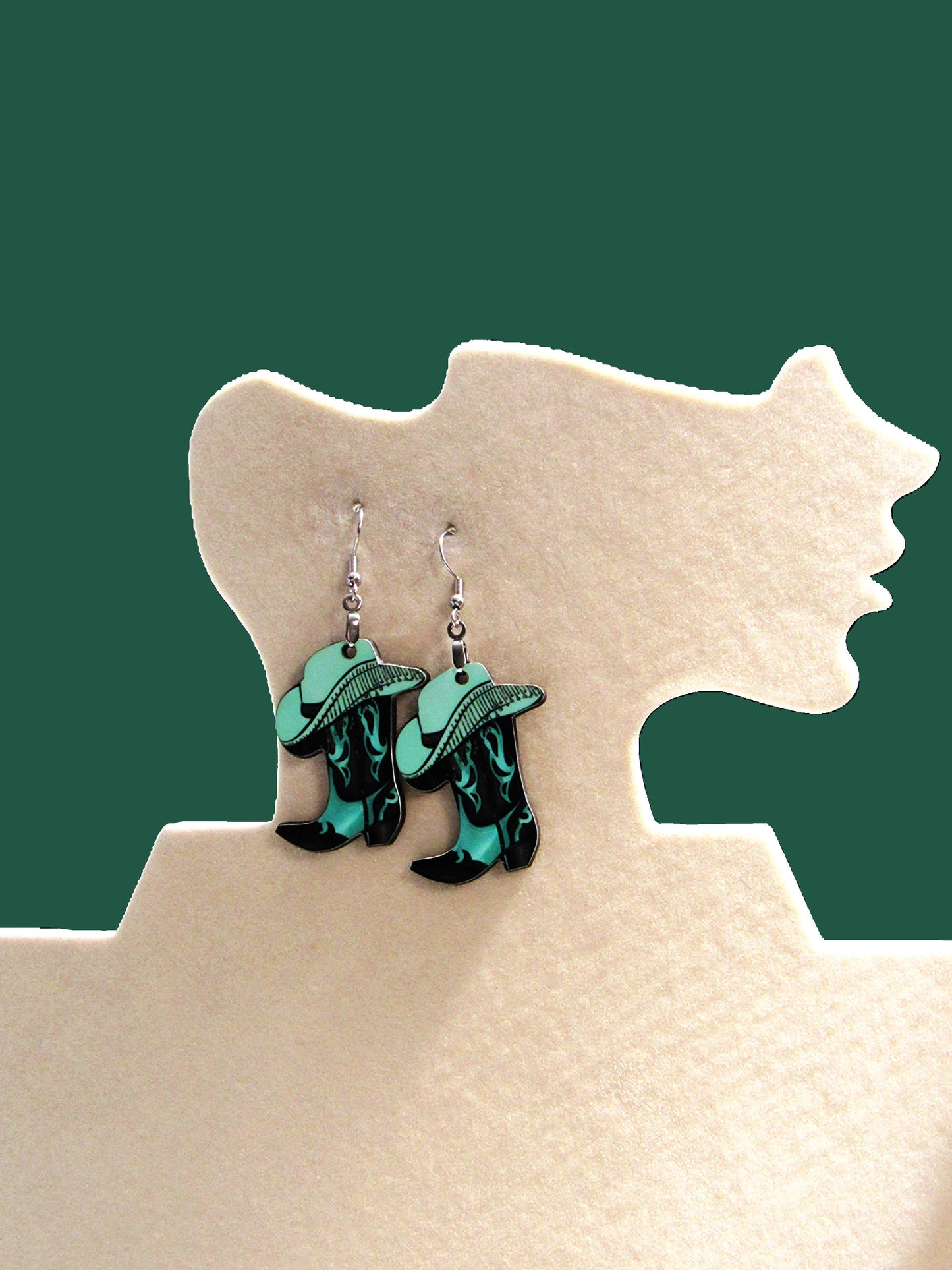 Cowboy Boot with Hat Shaped Sublimated Earrings 1.5 inch