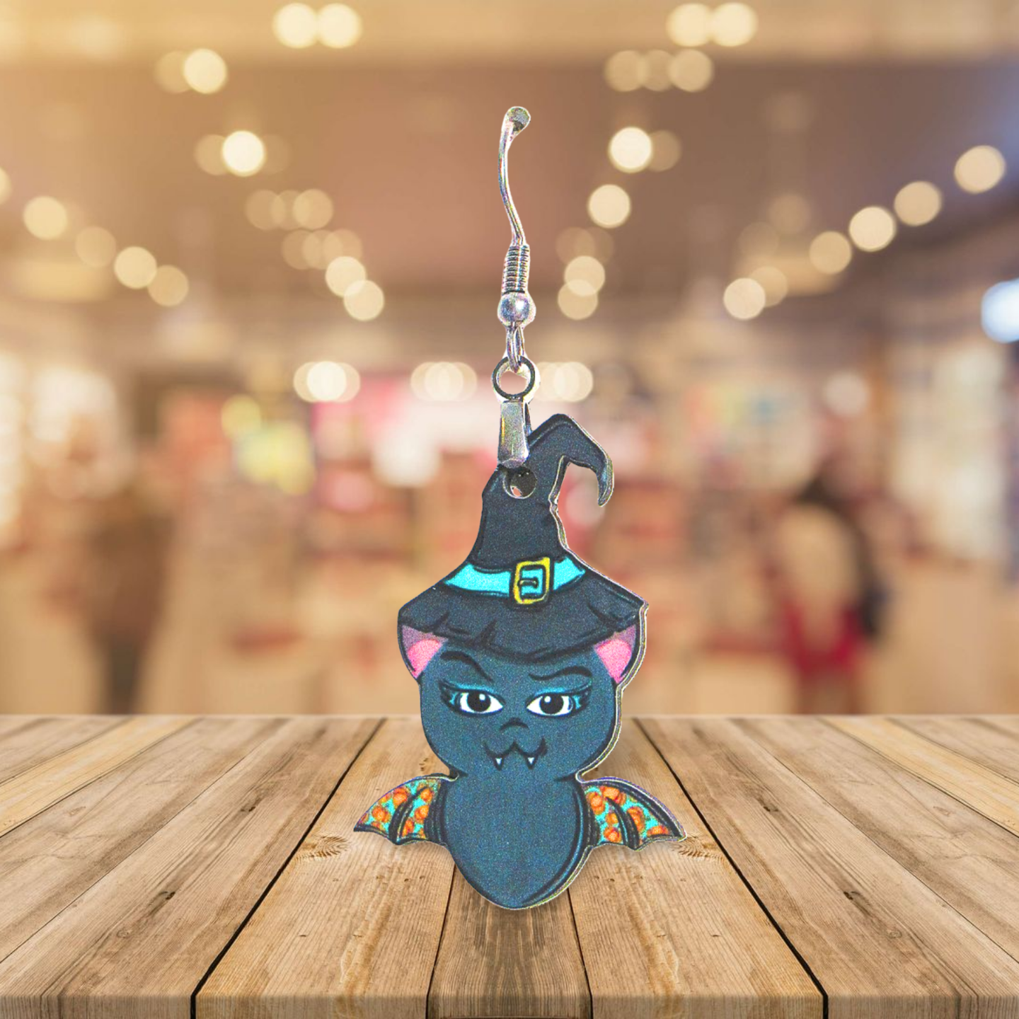 Bat with Witch Hat Shaped Sublimated Earrings 1.5 inch